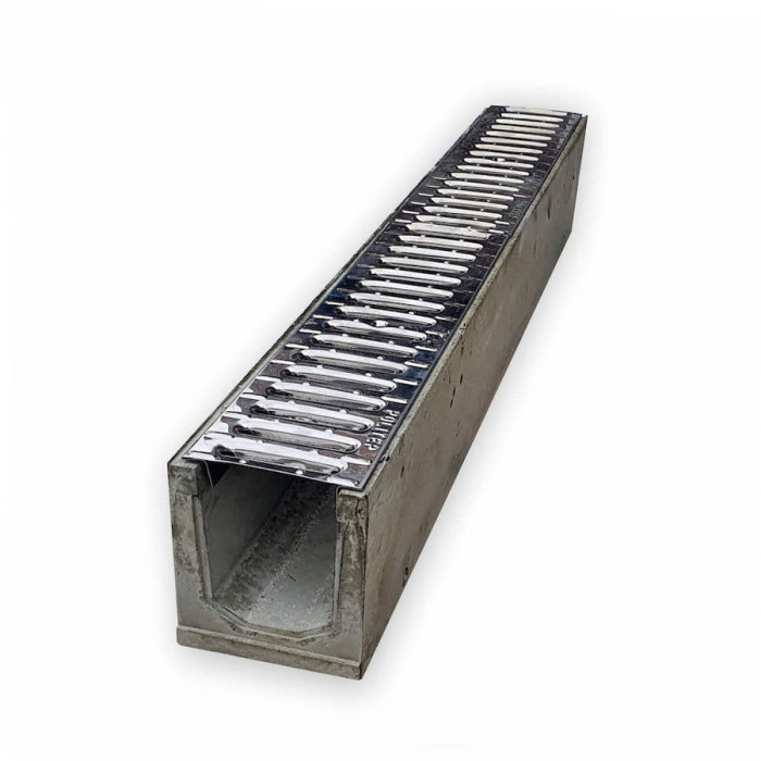 Лоток водовідвідний  бетонний 160-140-1000 мм з нержавіючою решіткою класу В
