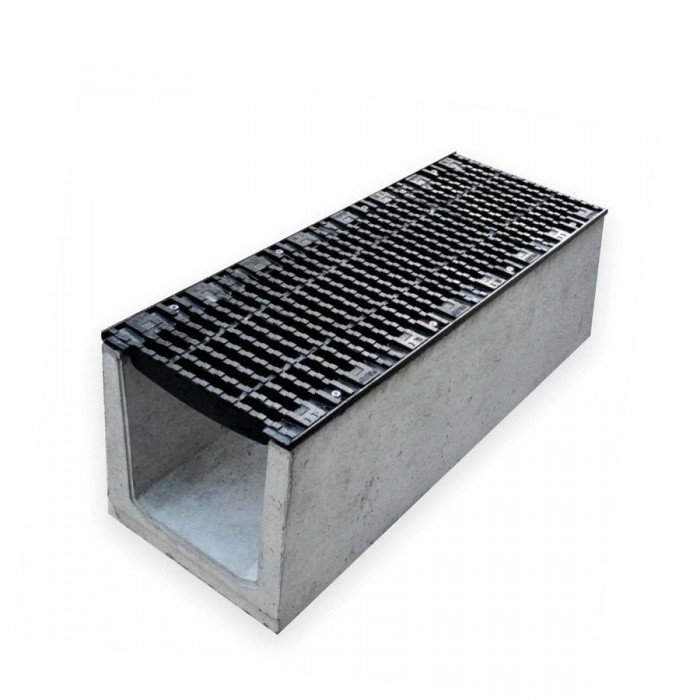 Лоток водовідвідний  бетонний 360-380-1000 мм з чавунною решіткою класу D, E